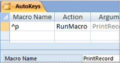 AutoKeys macro containing PrintRecord macro action