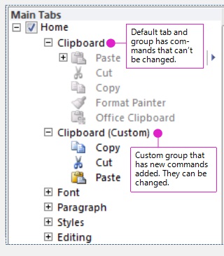 commands added to a new group in a default tab