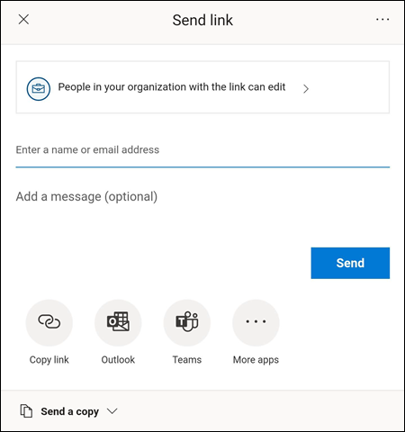 The Send link menu helps you invite others to access your file.