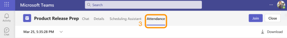 Image showing the "Attendance" tab highlighted in the top navigation menu bar. 