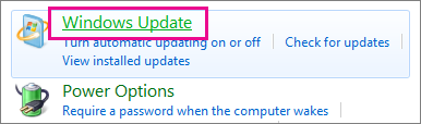 The Windows Update link in Control Panel