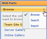 Find Web Parts menu