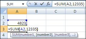 Using the SUM function to add a cell and a value