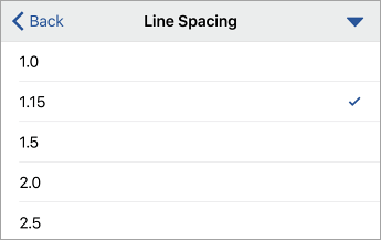 Line Spacing command, showing formatting options, with 1.15 selected