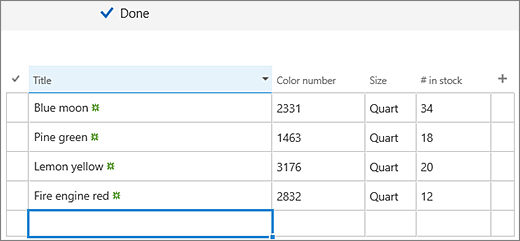 Quick edit screen with columns and data added