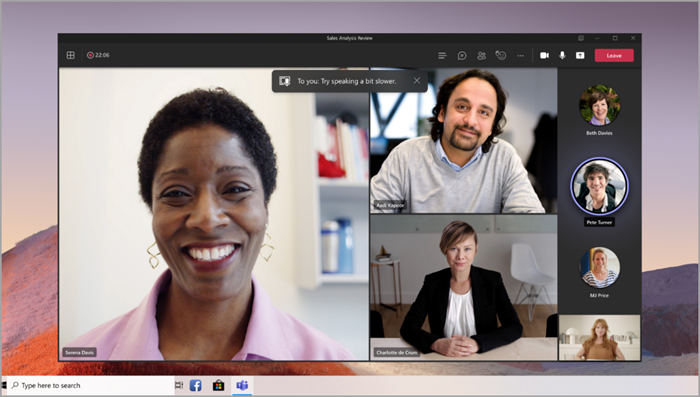 Hero image for Speaker Coach feature in Microsoft Teams.