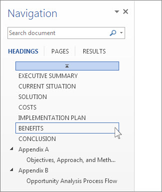 Browse by headings in the Navigation pane