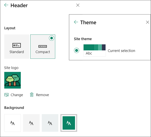 Theme and Header settings