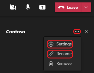 Image shows how to change app settings during a meeting on Teams desktop.