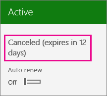 Screenshot showing a subscription with auto renew turned off
