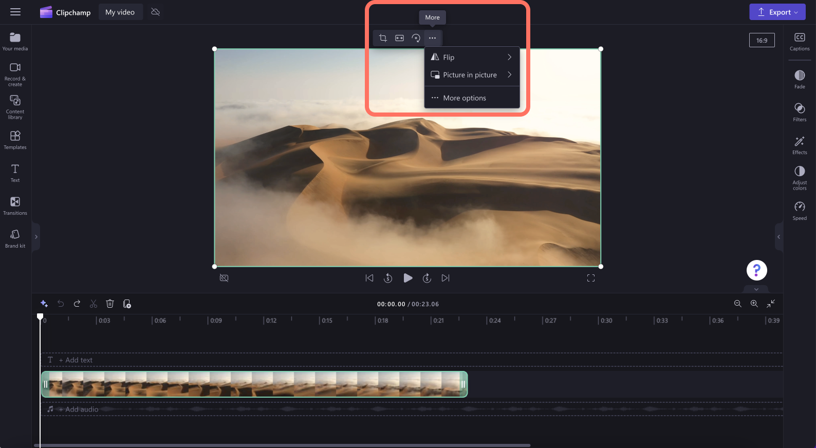 An image of the video editor timeline with the mouse hovering on the “split” button.
