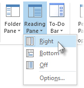 Reading Pane on the right command on the ribbon