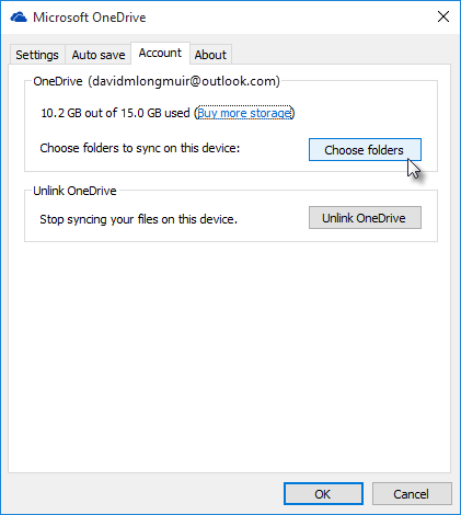 Choose folders for OneDrive selective sync