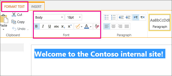 Use the font controls at the top of the page to format your Welcome message
