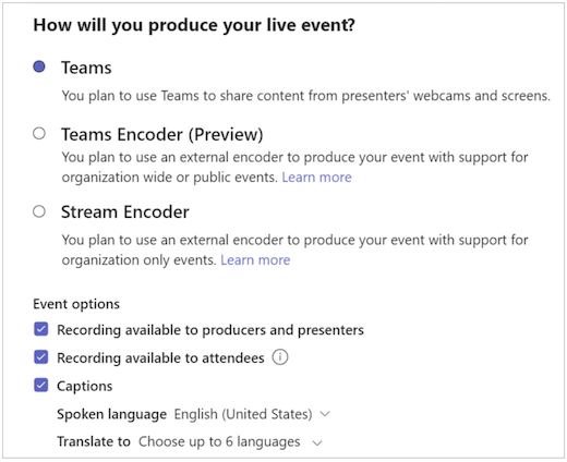 live event scheduling options