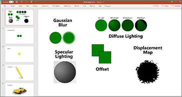 Diapositiva con esempi di filtri SVG