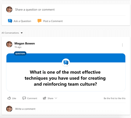 Screenshot showing choosing Yammer conversation type