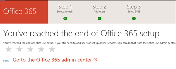 Finished! Go to the Office 365 admin center.
