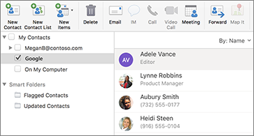 contact list in outlook for mac