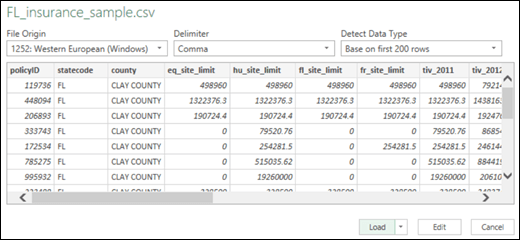 Excel Power BI improved Text/CSV connector dialog