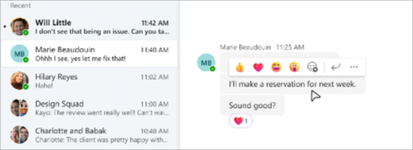 Screenshot of updated chat message hover menu
