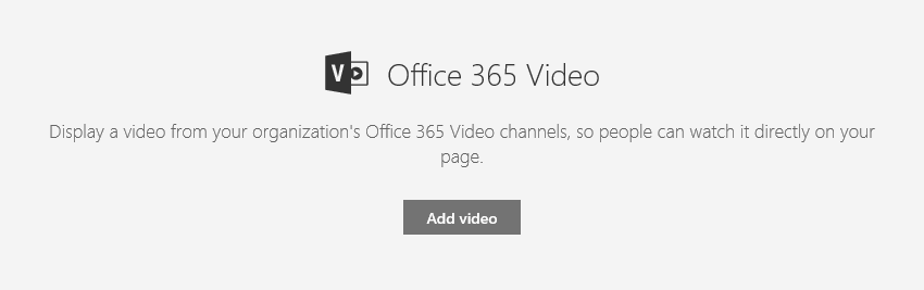 Screenshot of Office 365 Add video dialog in SharePoint.