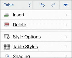 iPhone Table tab