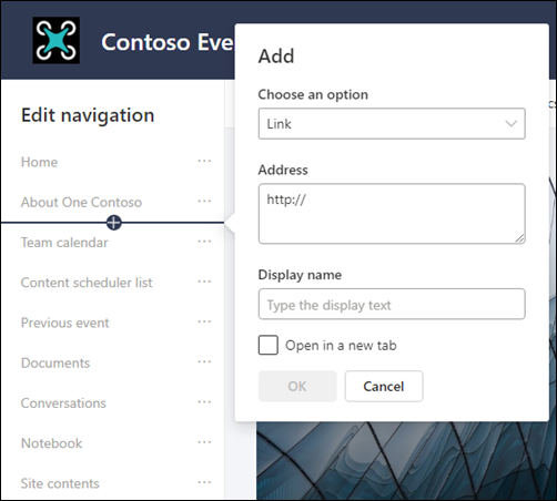 Add a link to the SharePoint team site left navigation