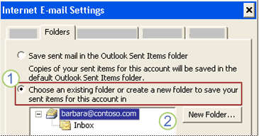 Change the folder where sent items are saved