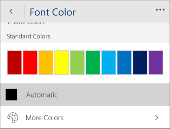 Screenshot of the Font Color menu with the Automatic option selected.