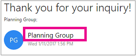 The header of the email shows that the mail was sent by the group