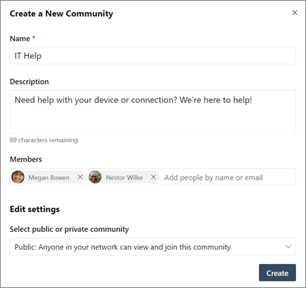 Create a new Yammer community