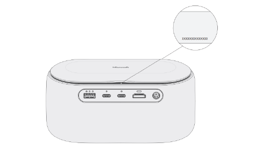 Shows where to find the serial number on the Microsoft Audio Dock.