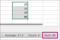 Select a column of numbers to see the sum at the bottom of the page