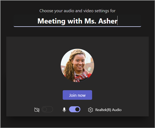 Screenshot of opening screen when educator begins a meeting in Microsoft Teams for Education.