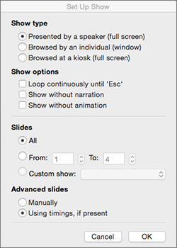 Set the show type and other options before you distribute the show