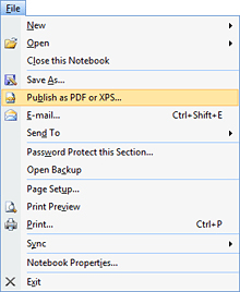 Modified File menu in OneNote 2007