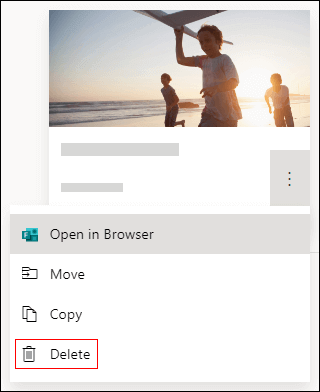 Delete option on a form in Microsoft Forms.