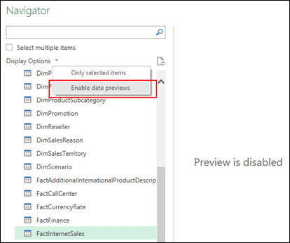 Power Query - Ability to disable previews from the Navigator window