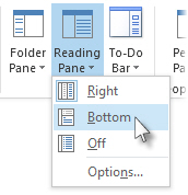 Reading Pane on the bottom command on the ribbon