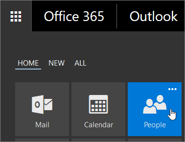 A screenshot of the cursor hovering over the People tile in the Office 365 App Launcher.