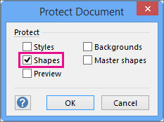 Shapes selected in Protect Document in Visio 2016