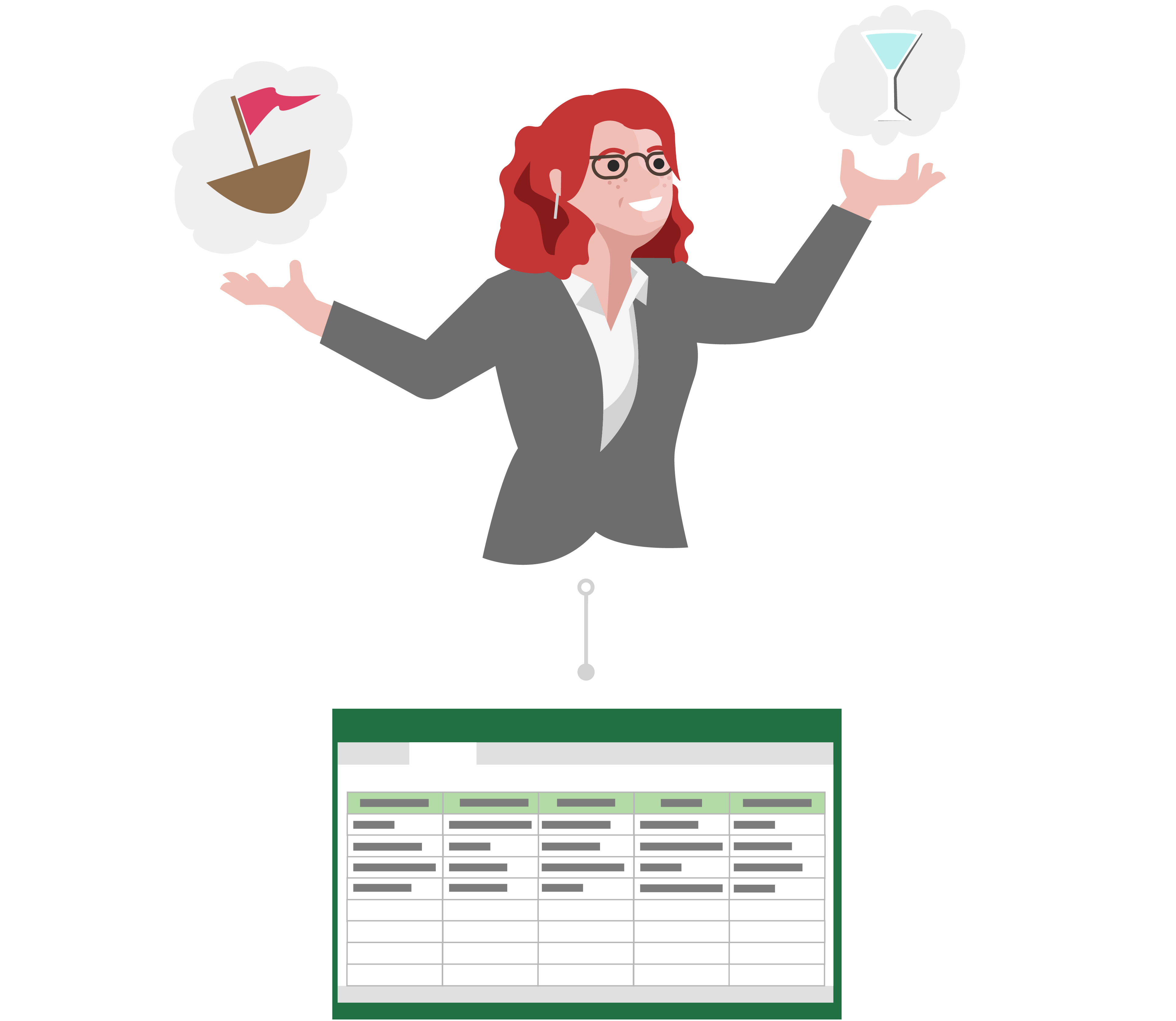 Linda needs feedback on her ideas, so she creates a spreadsheet and saves to the cloud.