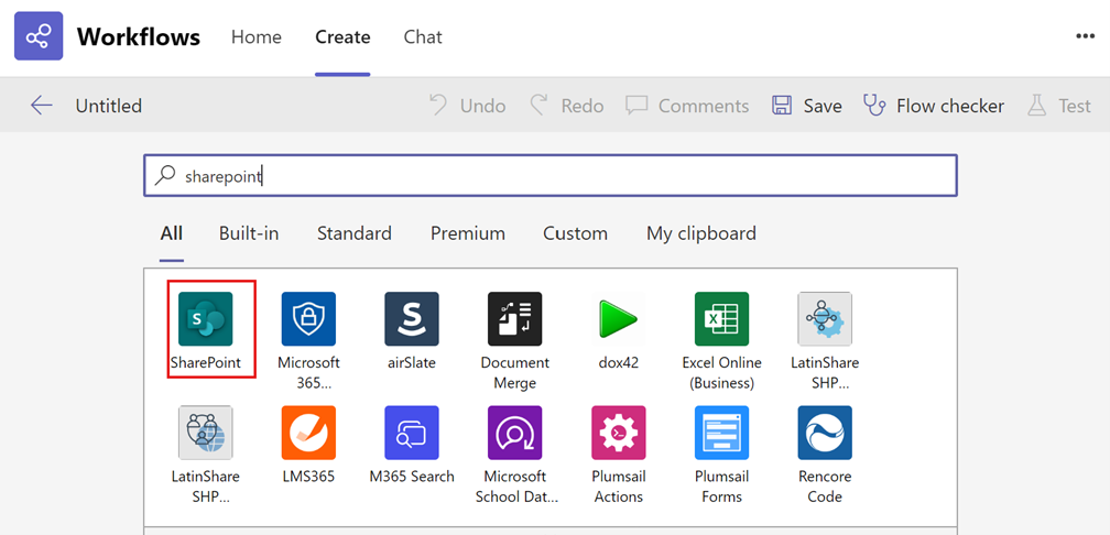 screenshot of selecting sharepoint app