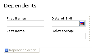 layout table used to arrange controls in repeating section