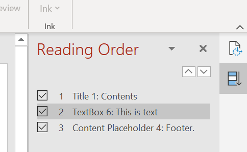 Reading Order pane in PowerPoint