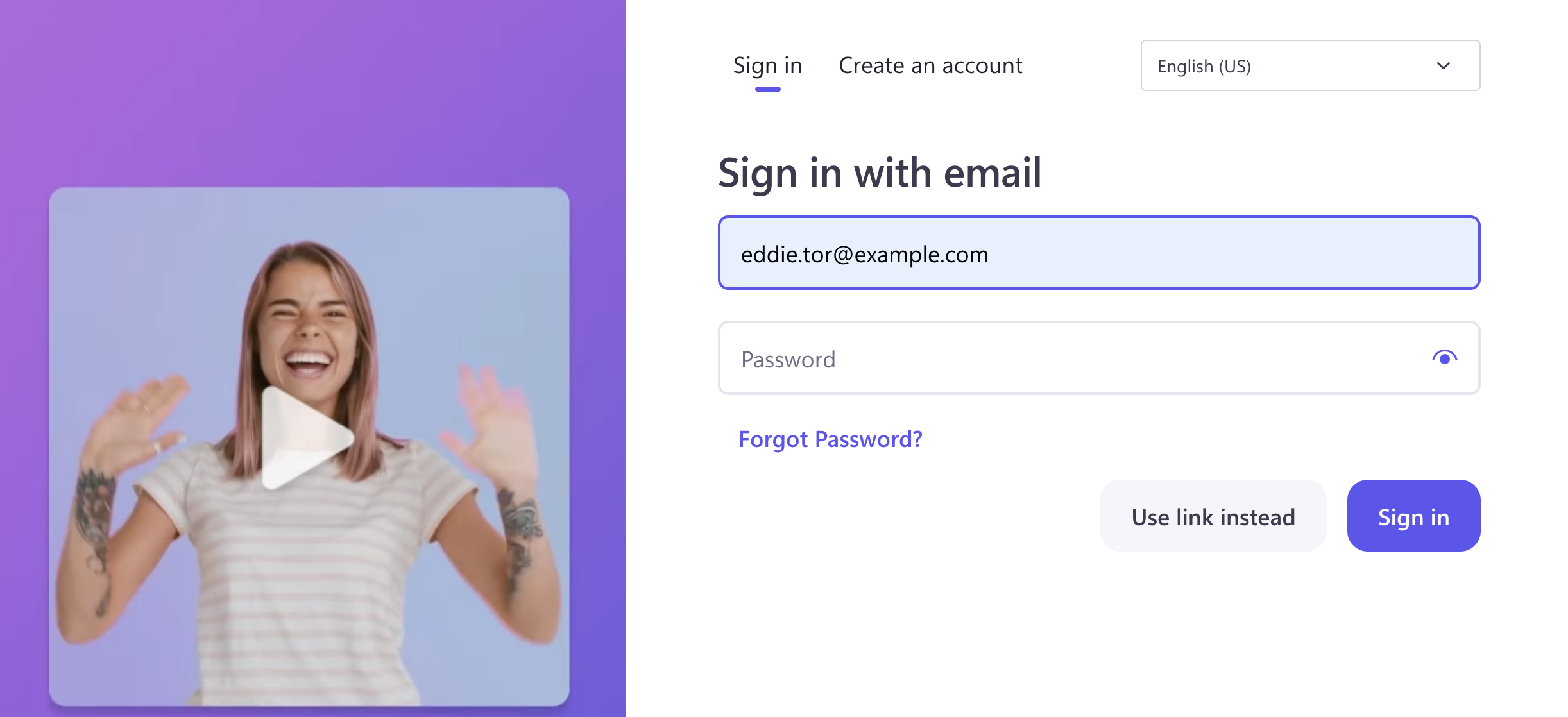 An image of a user signing in with an email.