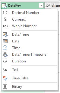 Power Query - Column type indicator in Query Editor preview column headers