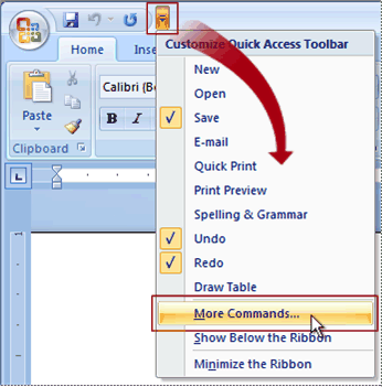 Customize Quick Access Toolbar menu