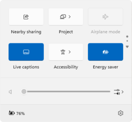 Screenshot of quick settings showing Live caption and scroll elements.